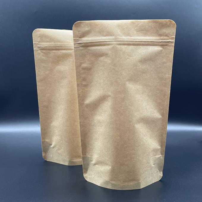 Blank Brown Biodegradable Kraft Stand Up Bag Dengan Ziplock Ketebalan 140um 0