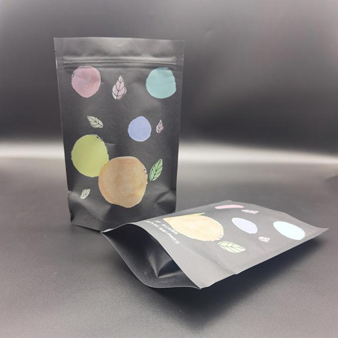 Sacos de embalagem compostáveis impressos digitalmente Papel Kraft preto Bolsa de fecho 0