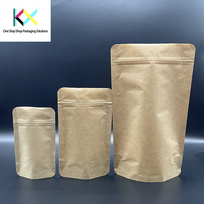 Blank Brown Biodegradable Kraft Stand Up Pouch With Ziplock 140um Thickness